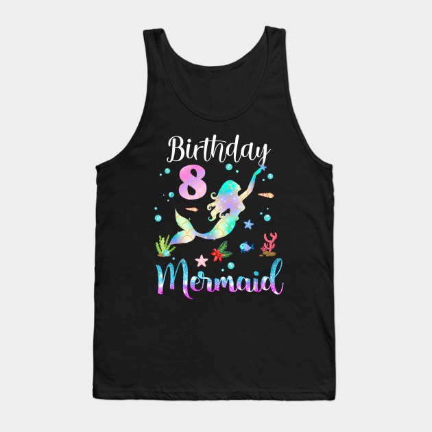 8 Years Old Birthday Mermaid Happy 8th Birthday Tank Top by Vintage White Rose Bouquets